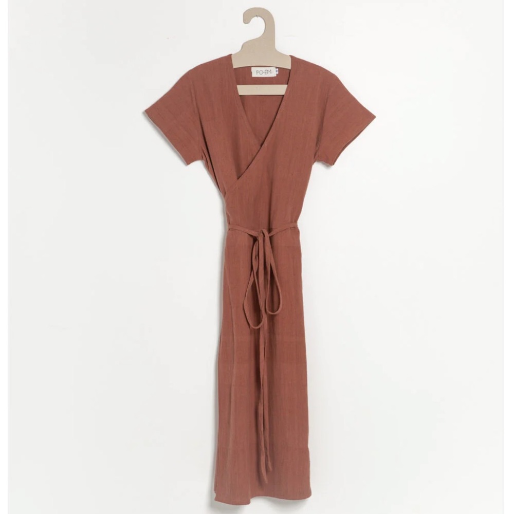 PO-EM Ode Wrap Dress in Terracotta, size XS
